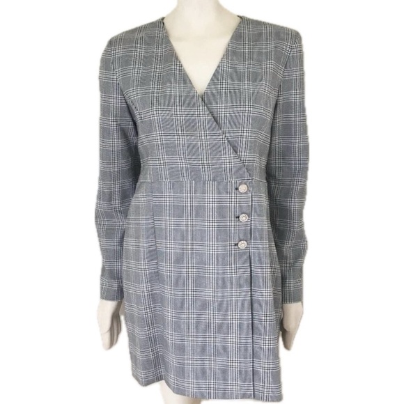 🖤 Zara Gray Plaid Mini Dress Blazer Style | Size XL | runs small - Picture 1 of 10